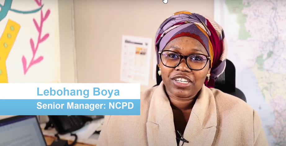 A screenshot of Lebogang Boya, one of NCPD's Senior Managers, taken at her desk while speaking