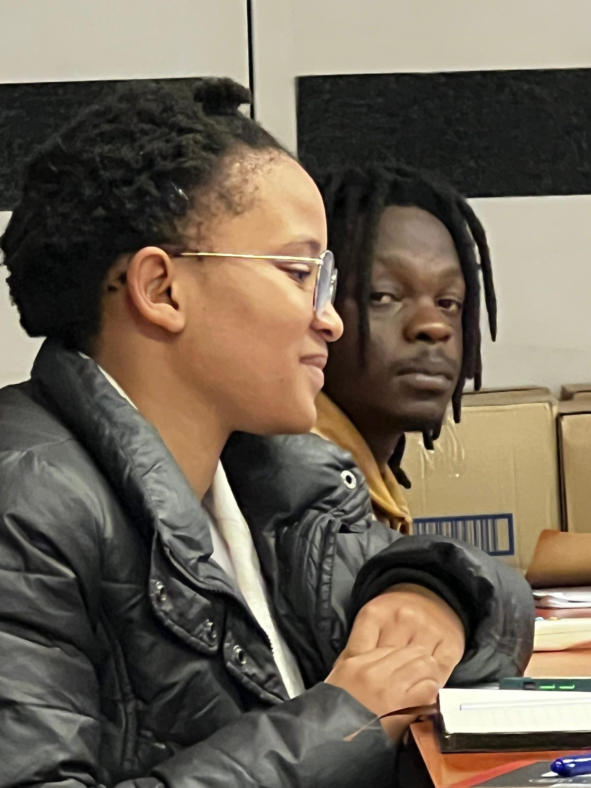 Ronel Minnies and Gift Mncube, from NCPD, listening attentively at the financial literacy session